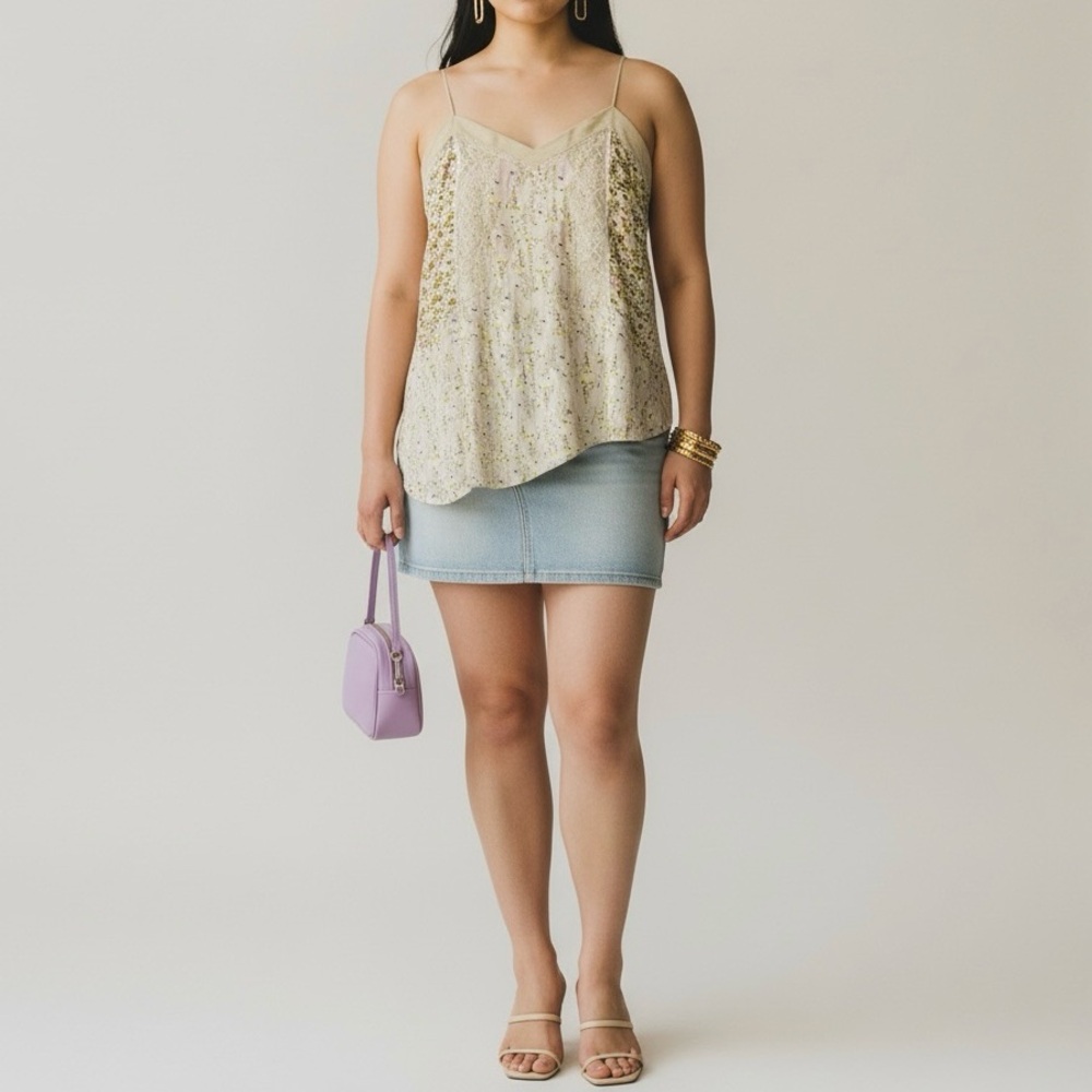 Zara Cream Lace Floral Cami Asymmetric Hem Romantic Cottagecore L